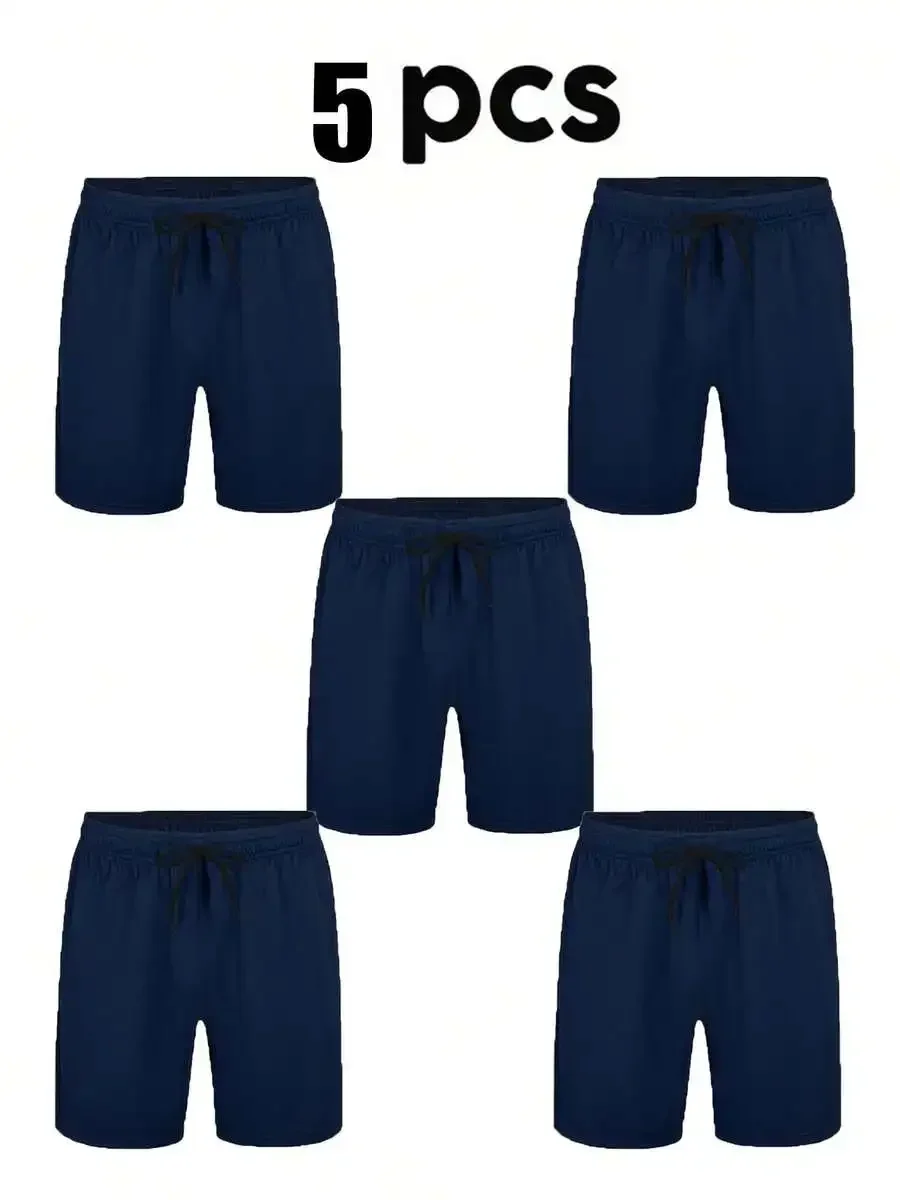 5 Pcs Mens Blue Quick Dry Sports Shorts Casual Knitted Fabric With Pockets For Gym Hiking Running Basketball Beach