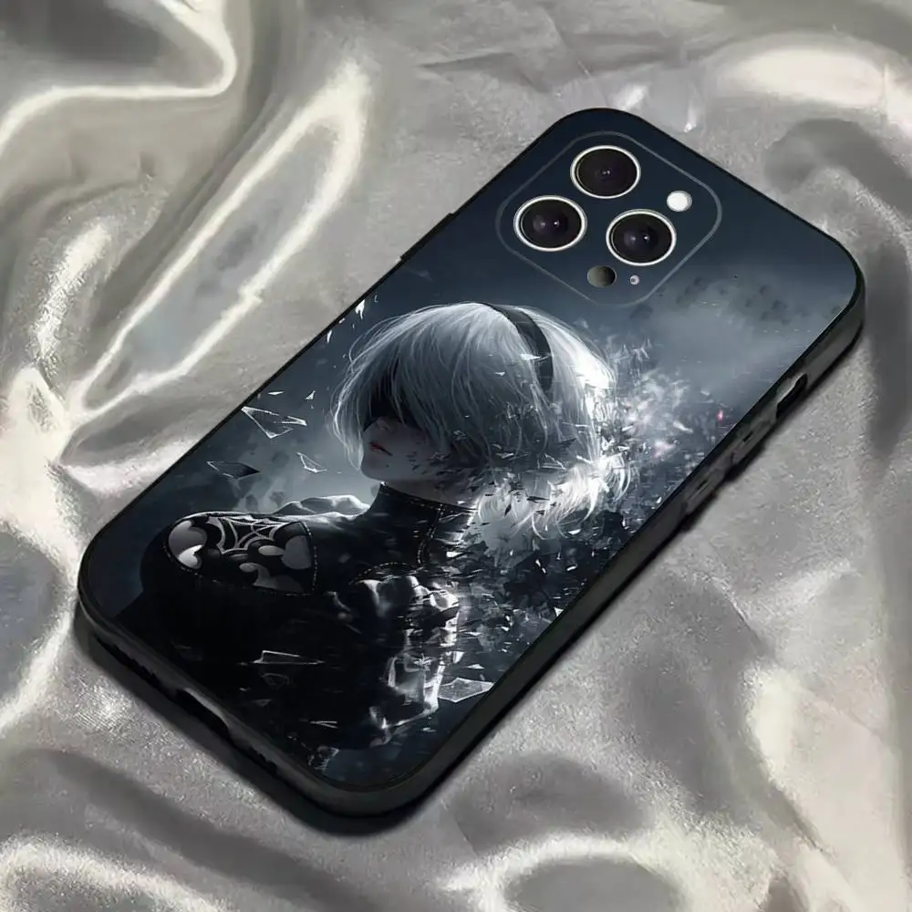 حافظة هاتف N-NieR A- Automata 2B لهاتف iPhone 16,15,14,13,12,11,Pro,Max,Plus,X,XS,SE4,E,Mini,Soft Black Case
