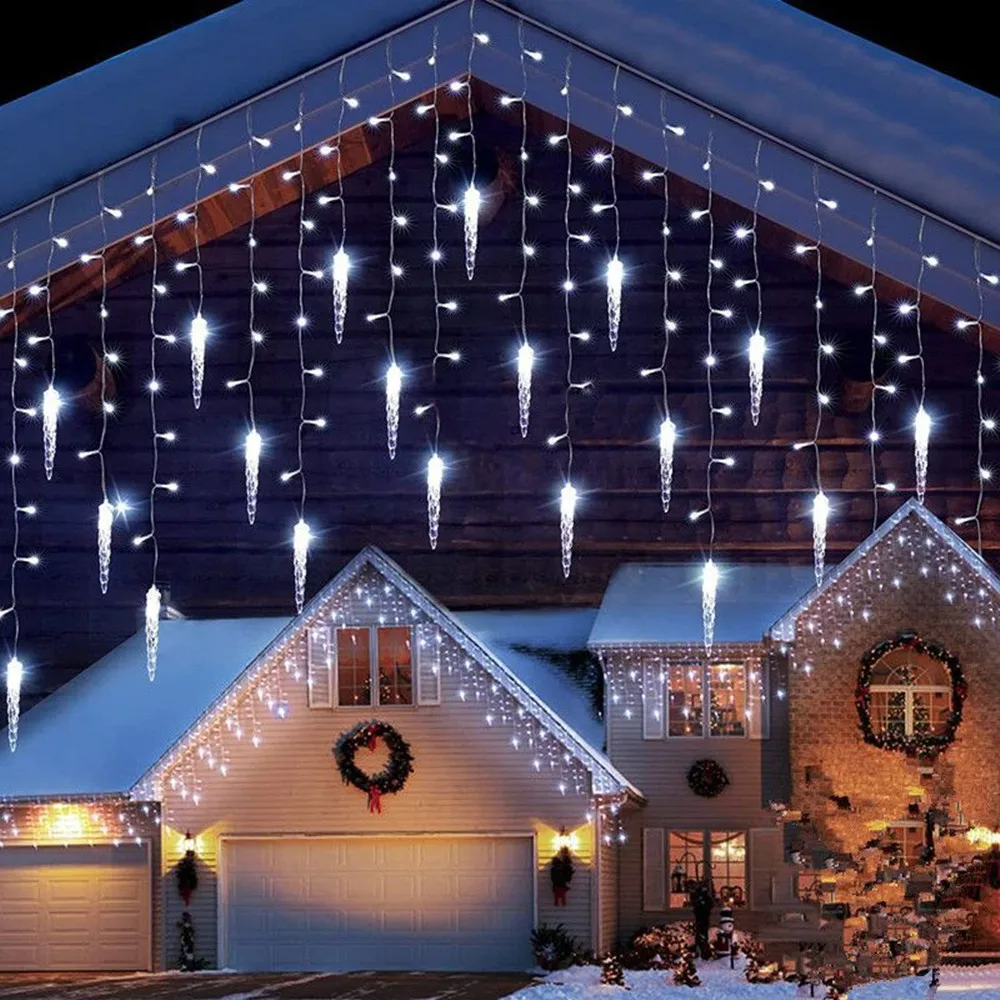 LED Curtain Icicle String Lights Christmas Garland Waterfall Droop 0.6-0.7m Garden Street Outdoor Decorative Holiday Light