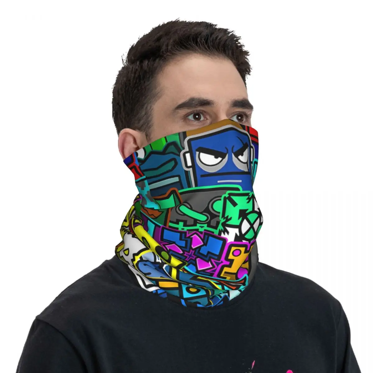 Geometrie Patroon Motorcross Bandana Nek Gaiter Gedrukt Geometrie Dash Spel Gezicht Sjaal Bivakmuts Unisex Volwassen Wasbaar