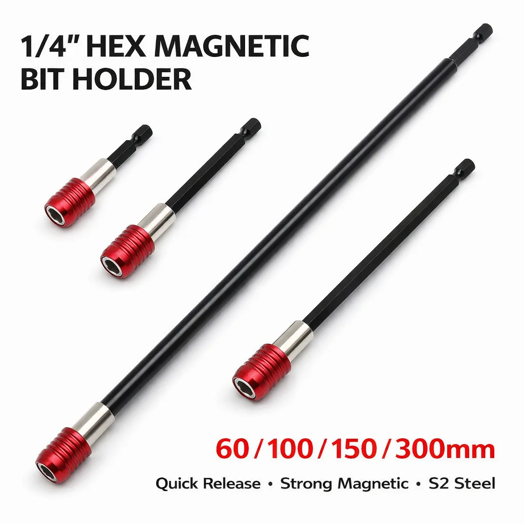 

Набор удлинителей для магнитных насадок 1/4" с шестигранным хвостовиком, 60-300 мм, быстросъемные, самоблокирующиеся, для отверток и электроинструментов