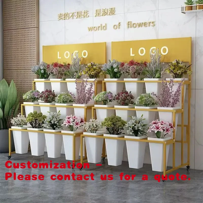 Customize.Kainice Customizable Iron Heavy Duty 3 Shelf Trolley Multi Layer Metal Ladder Wrought Iron Flower Stand Flower Sho