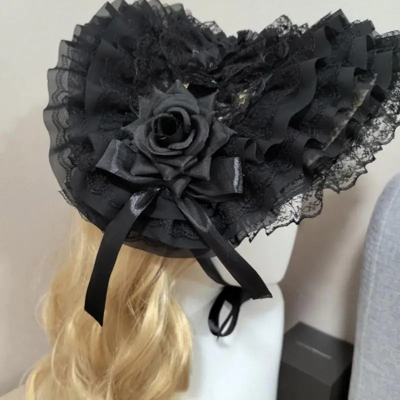 A52E Woven Straw Bonnet Hat Adjustable Ribbon Necktie Hat for Theme Event Dressingup