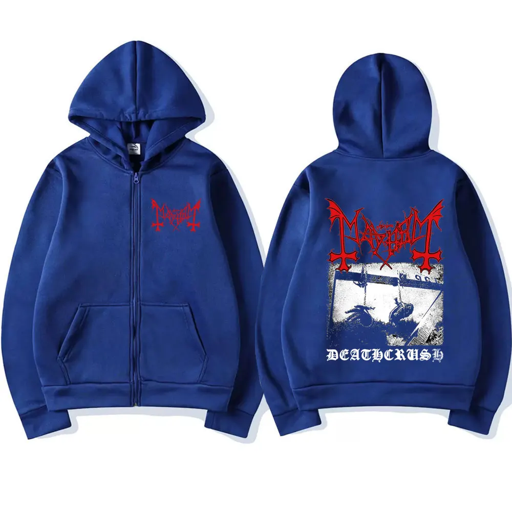 Mayhem Deathcrush Music Zip Up Hoodies Death Metal Gothic Band Zipper Sweatshirts Men Women Oversized Fleece Jacket Hoody Coats