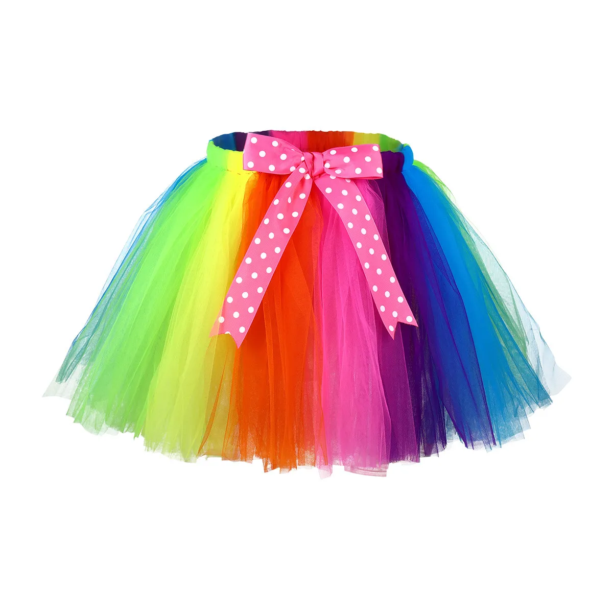 Mesh Tutu Skirt Multicolor Size M Elastic Waist with Bowknot Ribbon Layered Dress for Ballet Carnival Dancing
