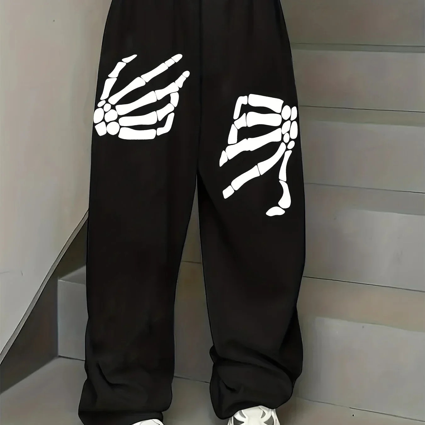 Unisex Quick Drying Casual Sports Pants Street Fashion American Retro Skeleton Hand Scratch Design Loose Fit for Adults And Kids