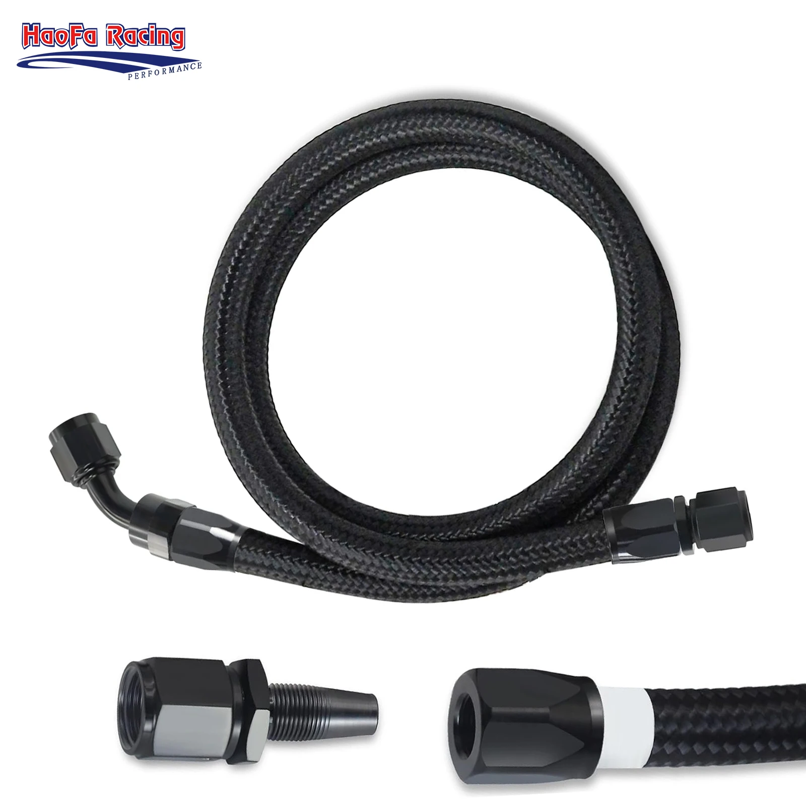 

Universal 0°-90degree AN4/6/8/10 Oil Fuel Hose Kit Set Nylon Braidsd Rubber Fuel Pipe Cooling Hose with Two Fitting Hose End Bla