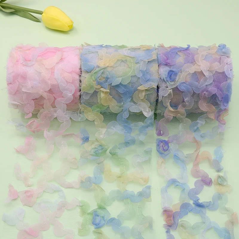 

2Yards 8cm Tulle Ribbon Colorful Embroidered Flower Mesh Spring Summer Yarn Girl's Fairy Headband Hair Clip Bowknot DIY Material