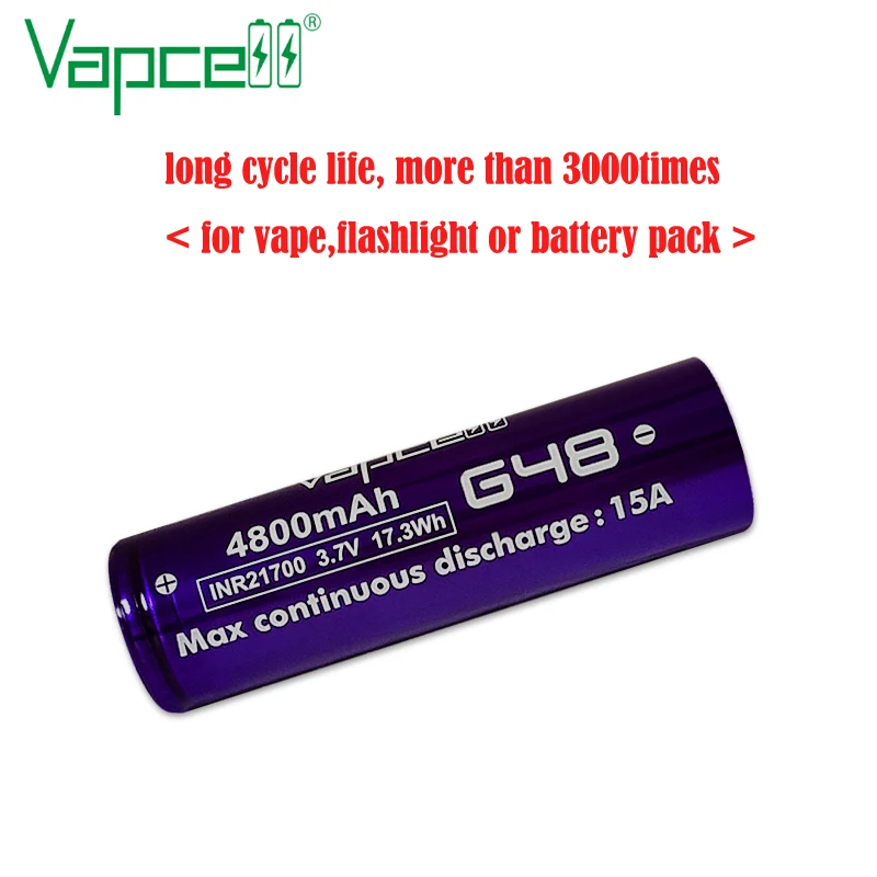 Longest cycel Lift 21700 cell Original Vapcell INR21700 Battery G48 4800MAH 15A Rechargable Li-ion Batteries For BoxCigs