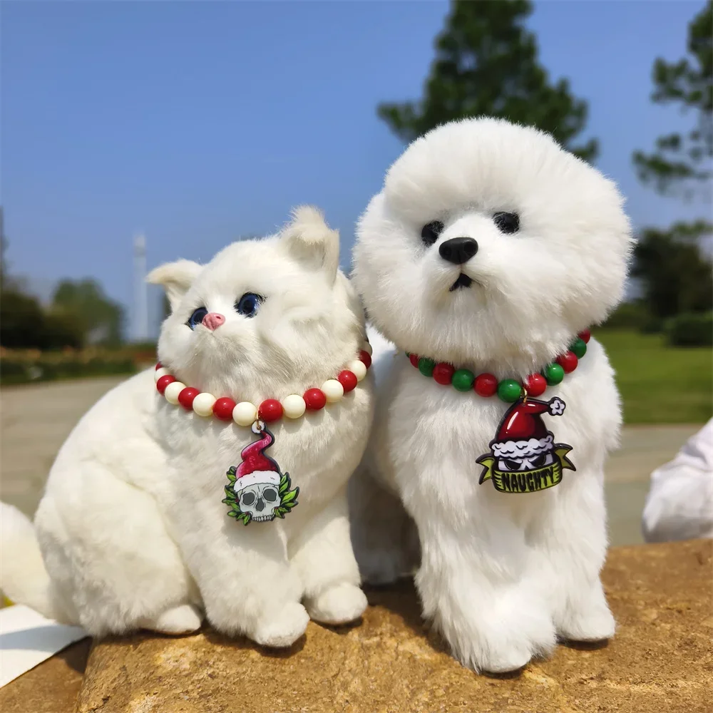 

1pc Cute Cat Accessories Christmas and Halloween Pet Pearl Collar Santa Claus Snowman Handmake Necklace for Dog Cat Supplies