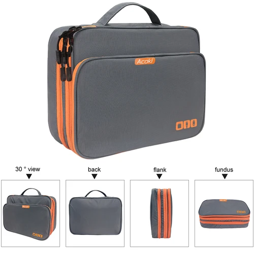 Imagen 2 del producto Organizador de accesorios electrónicos multicapa, bolso de almacenamiento con bolsillo frontal, organizador de cables de viaje de gran capacidad para iPad