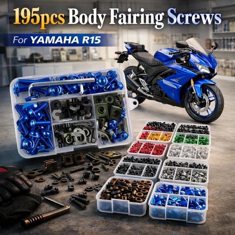 195-teiliges Motorrad-Verkleidungsschrauben-Set mit Muttern für YAMAHA YZFR15 YZF-R15 R15 V3 V3.0, Aluminium CNC-Befestigungsclips-Set