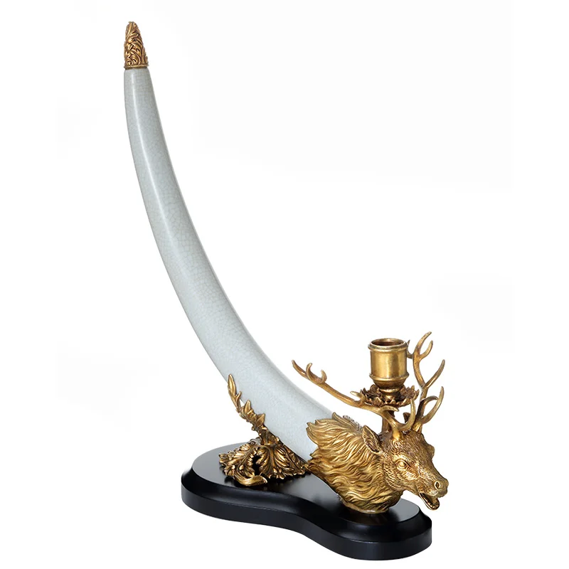 High Quality Nordic Candlestick Traditional Vintage White Candlestick Ceramic Brass Candlestick
