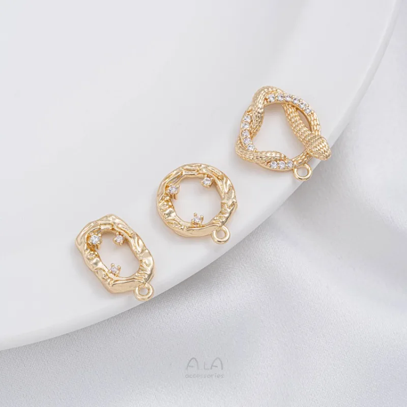 

14K Gold Plated Zircon Rectangle & Round Frame Pendants Python Pattern Ring Charms DIY Necklace Earrings Jewelry