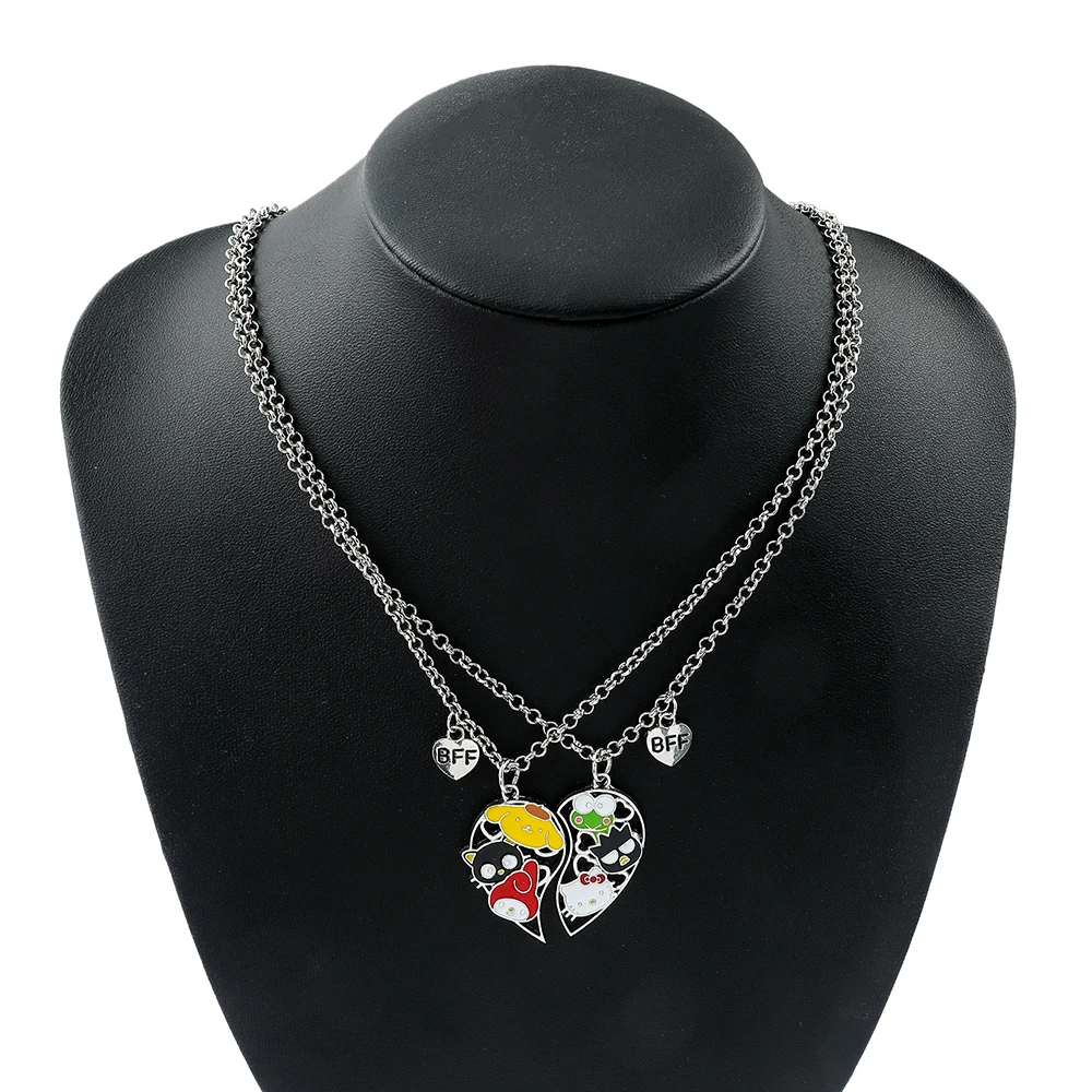 2pcs Hello Kitty Melody Couple Set Necklace Anime Cartoon Peripheral Heart Hollow Out Pendant Neck Chain Festival Gift for Lover