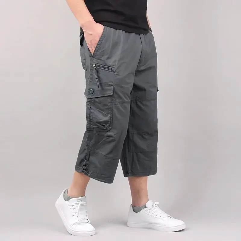

Men's Cargo Shorts Summer Loose Casual Pants Elastic Waist Large Size Outdoor Jogging Sweatpants Trend Multi Pockets