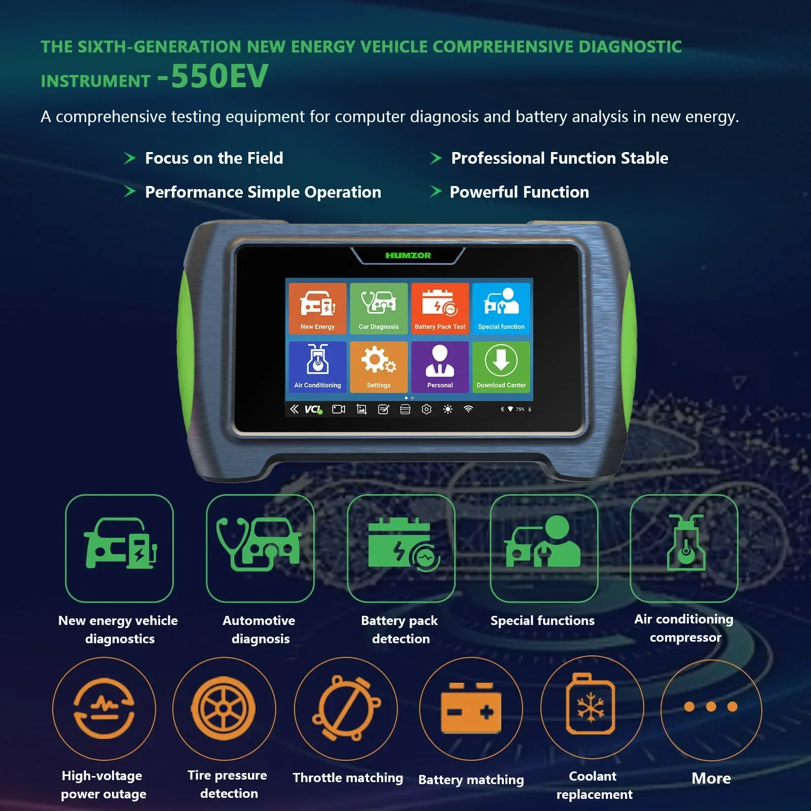 2026 New Humzor 550EV OBD EV Diagnostic Scanner for Electric Vehicles New Energy Cars Service Functions Multi-language
