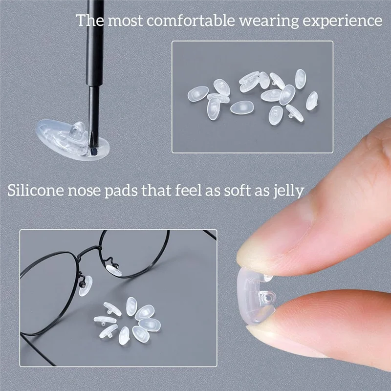 AS94-12 Pairs Of Soft Jelly-Like And Air Chamber Silicone Nose Pads Screw-In Glasses Nose Pads With Gold And Silver Screws Durab