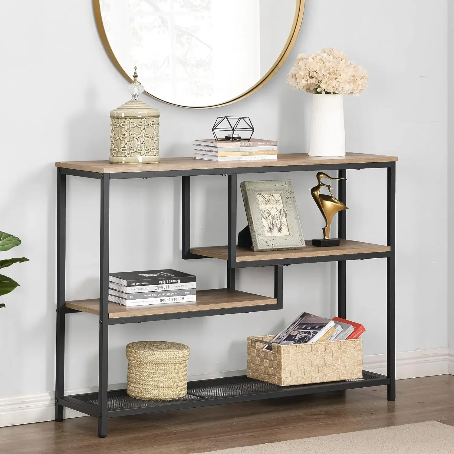 

Narrow Console Table for Entryway Hallway Table with Storage Shelves for Living Room Rustic Oak