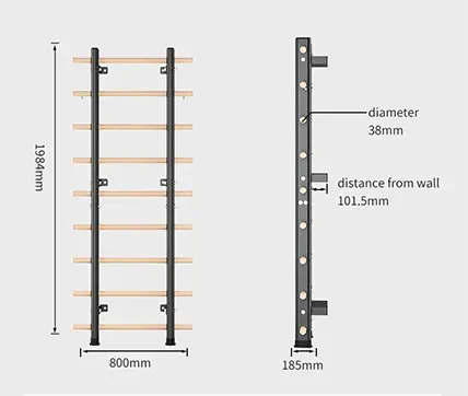 قضبان حائط قابلة للطي لتسلق الضلع، سلم سويدي، شريط جداري للجمباز، جدار سويدي من الفولاذ #3