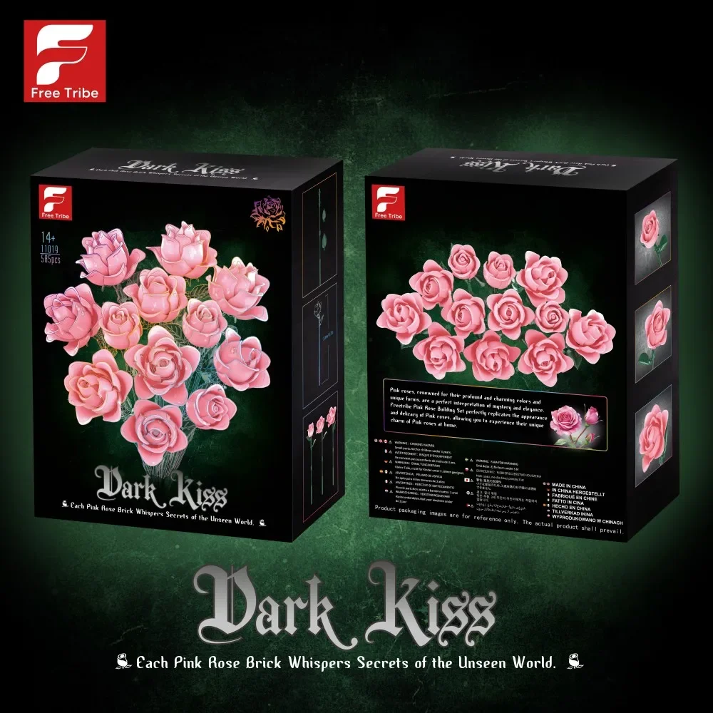 12 Pink Rose Flower Building Blocks Simulation Bouquet Flower Model Bricks Adult Romantic Gifts Desktop Ornamental DIY Toys - view 6