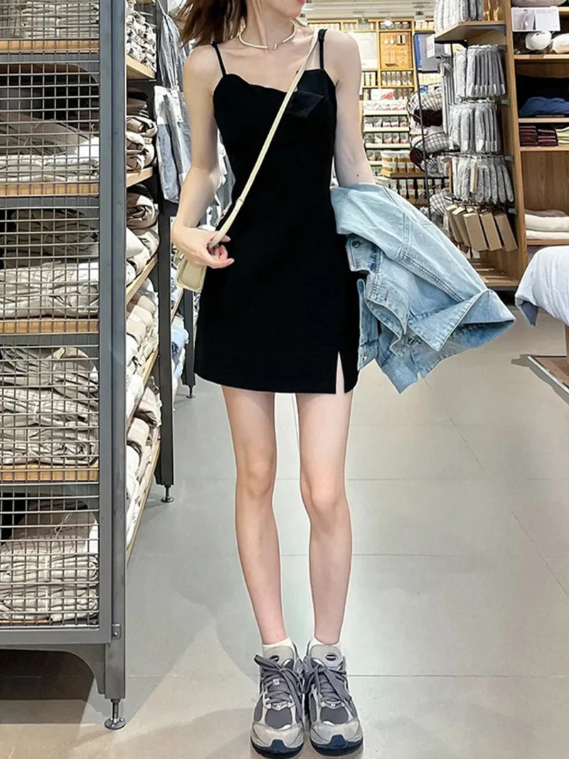 

Black camisole dress feminine for women's clothing in summer2024oversized slim fit sleeveless vest skirt short spicy girl 98QQ