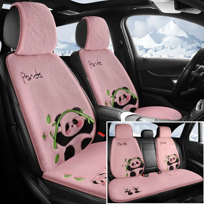 

5-Seater Cute Panda Plush Car Seat Cushion Winter New Soft Comfortable with Exquisite Embroidery Fit For Split-Type Cars