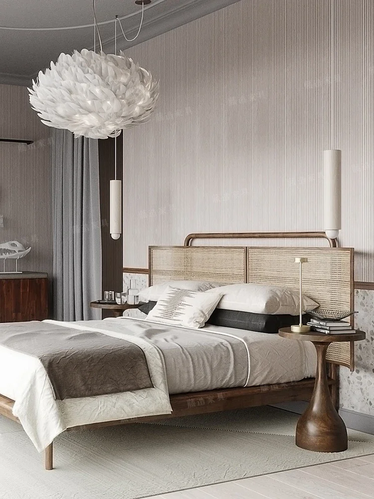 

Тканая кровать из массива дерева, современная простая односпальная и двуспальная кровать размера 1,8 м, высокое качество