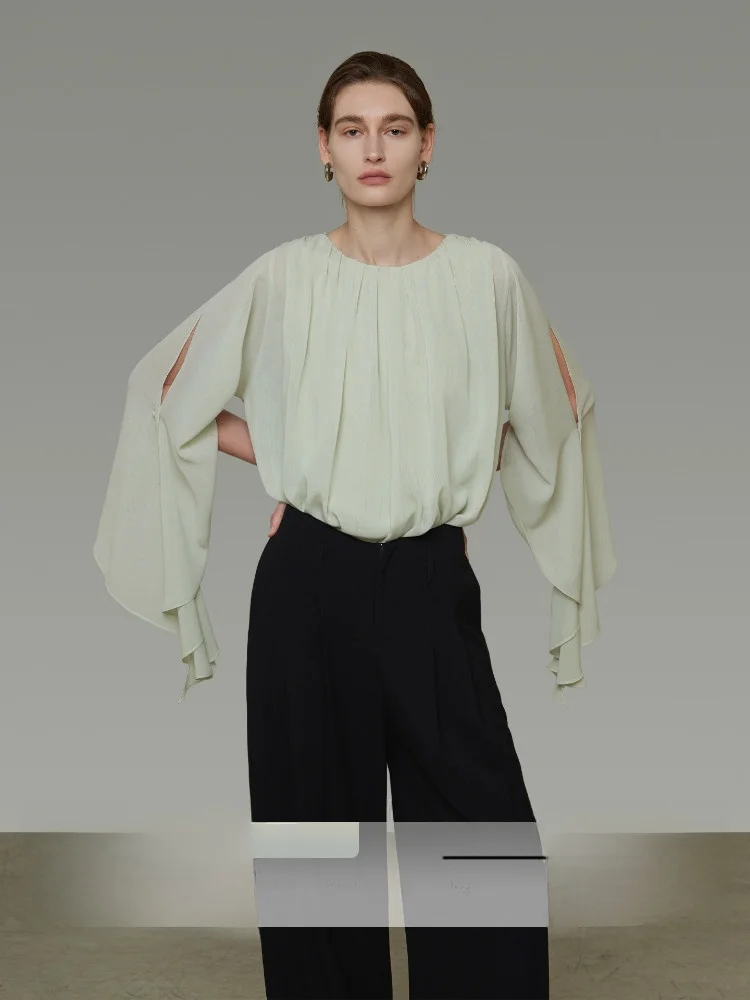 

Unspoken oulder Bared Asymmetrical Loose Women's irt Spring 2026 Casual Sle Long Sve round Ne Breathable Polyester