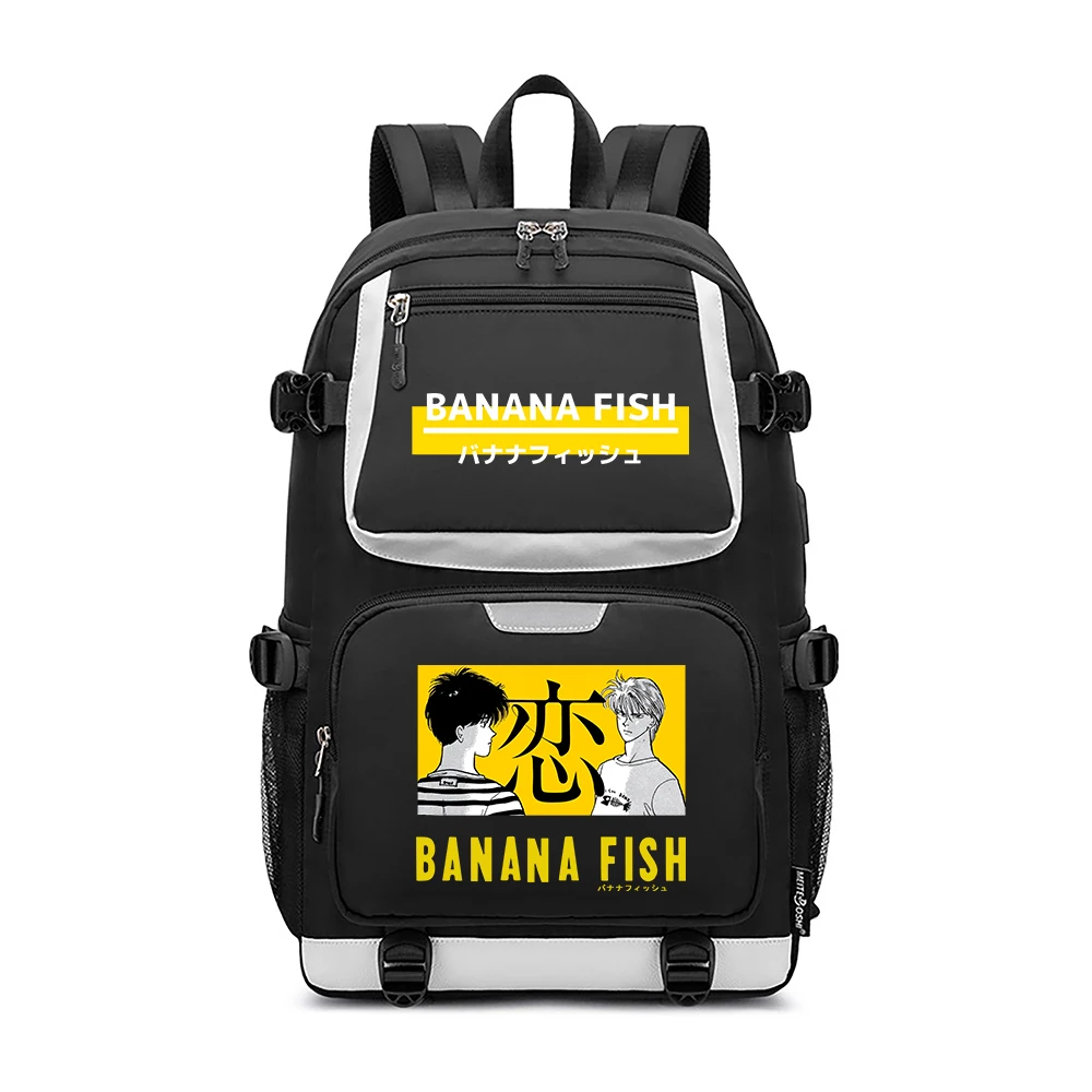 

Banana Fish Large Bookbag Unisex Laptop Backpack Cartoon School Bags Waterproof Female Travel Backpacks Kawaii Daypack Rucksack