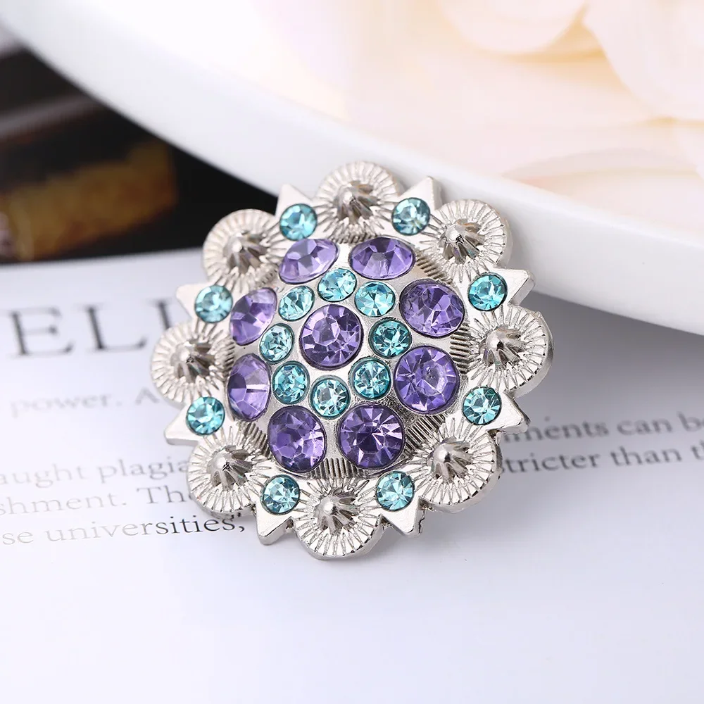 Colorful Rhinestone Conchos Buckle Metal Flower Crystal Leather Bag Belt Decorative Buttons Screw Back Leathercraft Accessories