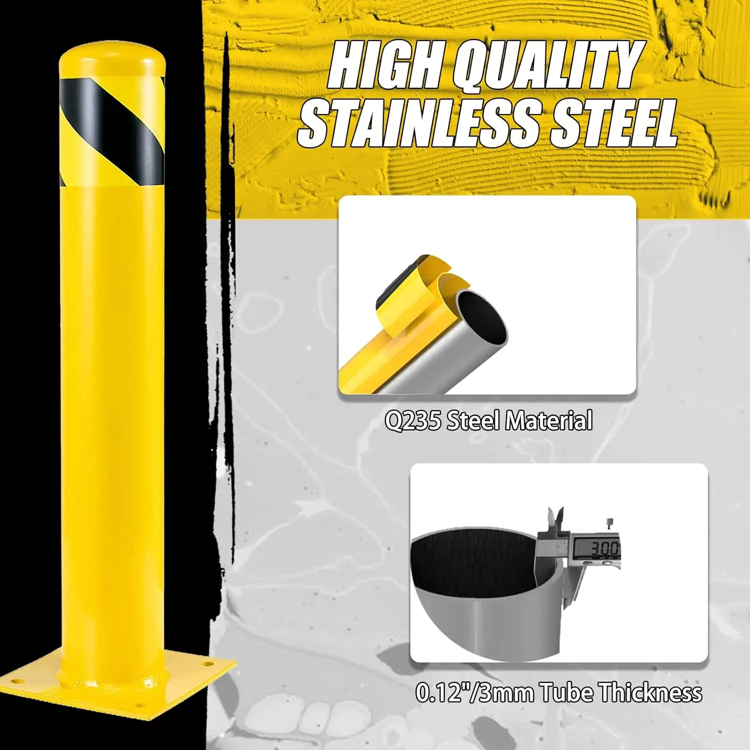 36 '' x 4.5 'steel safety bollard, yellow powder coated parking lot bollard, safety parking lot barrier post