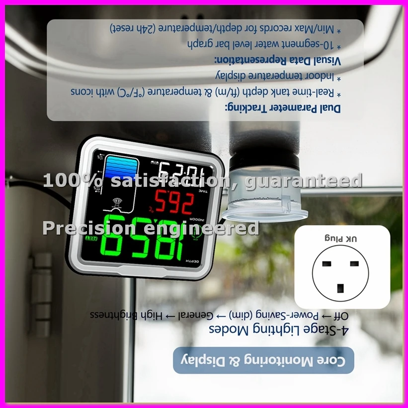 

Ультразвуковой уровнемер с беспроводным ЖК-дисплеем, IP68, для измерения уровня жидкости в резервуарах, на солнечной энергии, с удаленным мониторингом на 150 м, вилка UK - BCBW