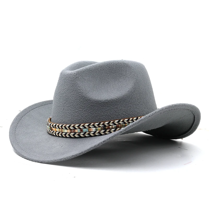 Big Size Wool Women\'s Men\'s Western Cowboy Hat For Gentleman Lady Jazz Cowgirl With Leather Cloche Church Sombrero Caps