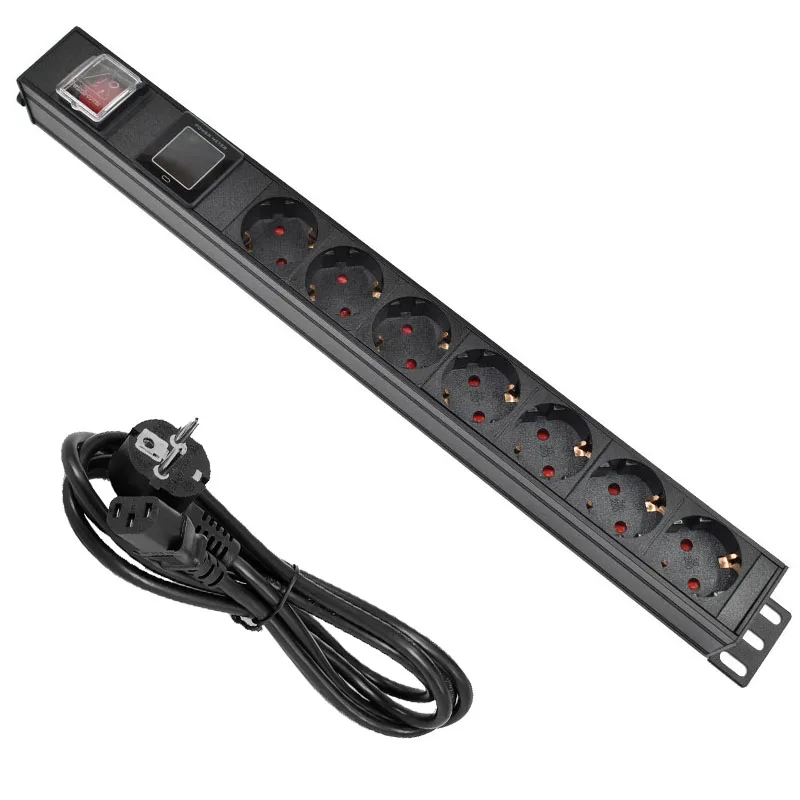 16A German standard Socket C14 port PDU Power Strip Engineering Network Cabinet 7 Way EU output jack ammeter digital display