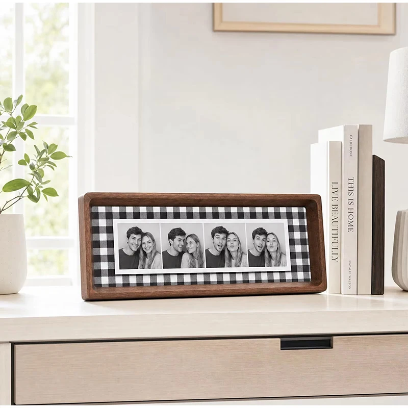 Holz-Fotorahmen für Paare mit Schlüsselhaken, Wandmontierter Bilderrahmen, Modischer Gestreifter Rahmen, Schlüsselhalter, Jubiläumsgeschenk – Detail 7