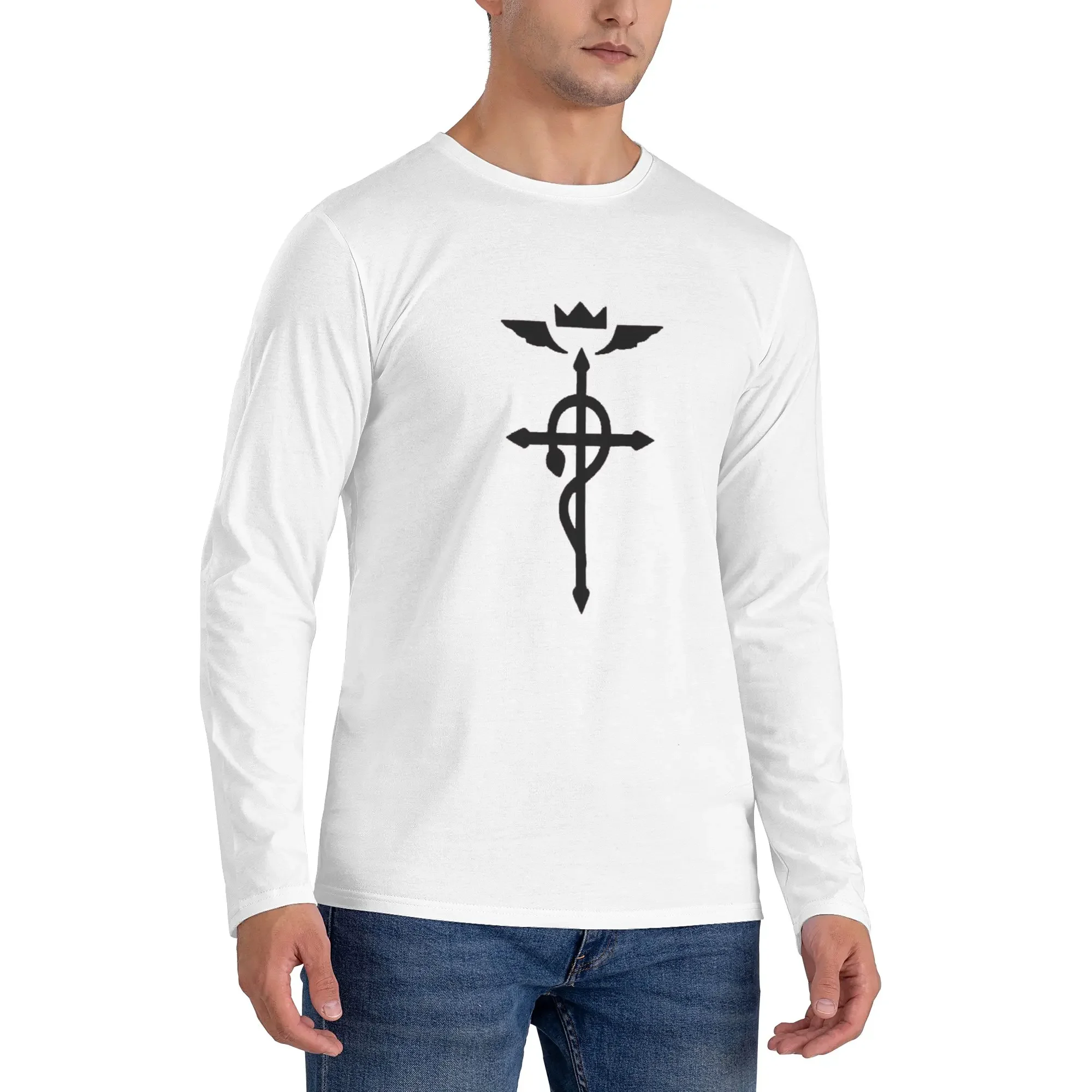 

Стальной алхимик Flamel Insignia (черный) Мужская футболка с длинными рукавами Дышащие футболки с круглым вырезом Весенние и осенние мужские топы