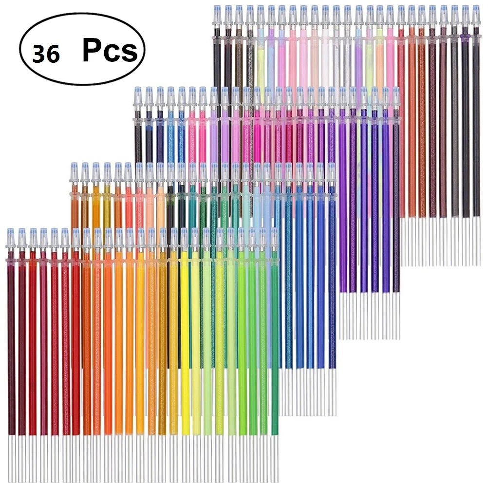 

36 Colors Gel Refill Pastel Glitter Ink Pens Colored Fluorescent Refills Metallic