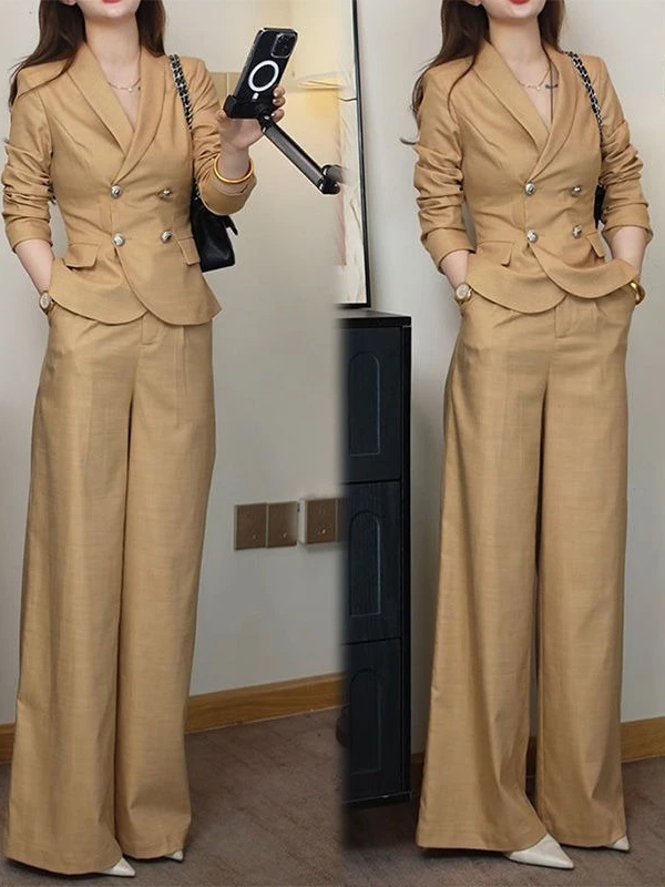 

Fashionable Two-Piece Set Elegant Ladylike Spring Autumn New Style Light Maturity Chic Professional Suiting Wide Leg Pants