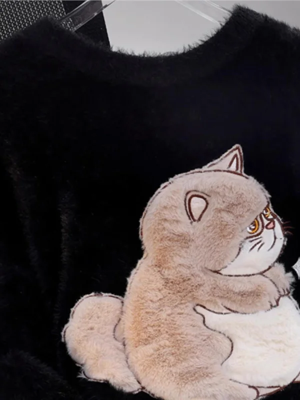 سترة محبوكة من الفرو الصناعي للنساء لخريف وشتاء دافئ طويل Sve مستدير Ne ملابس خارجية للفتيات في المدارس الثانوية #5