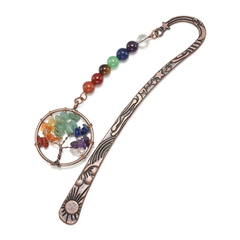 Hot TTKK Chakra Crystal Bookmark Vintage Metal Tree Bookmarks For Women Student Teacher Graduation Christmas Gift