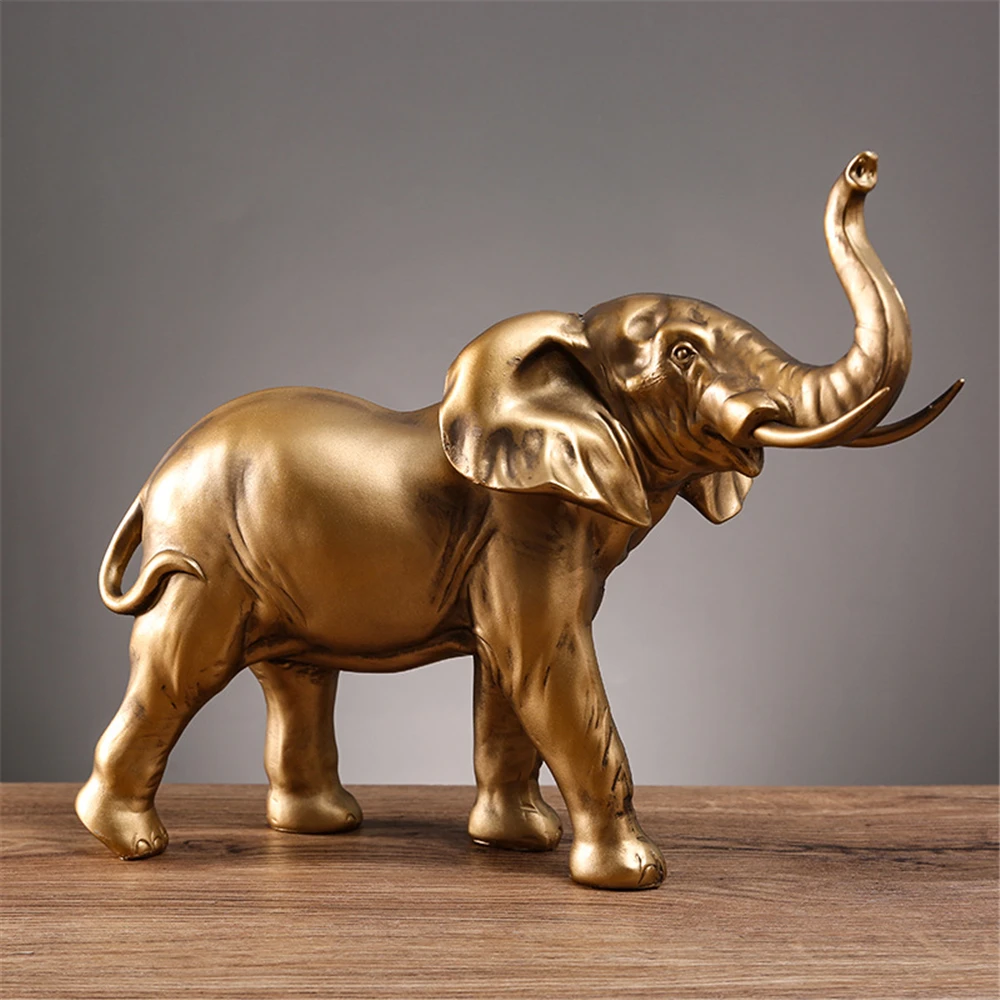 Luxury 30cm Big Elephant Resin Sculpture Animal Statue Home Decor Living Room Office Desktop Crafts Male Elephant Art Decoration