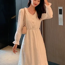 White Vintage Puff Sleeve Dress Sexy Casual Loose Harajuku Women Korean Fashion Robe Long Dresses Aesthetic Woman 2025 New Maxi
