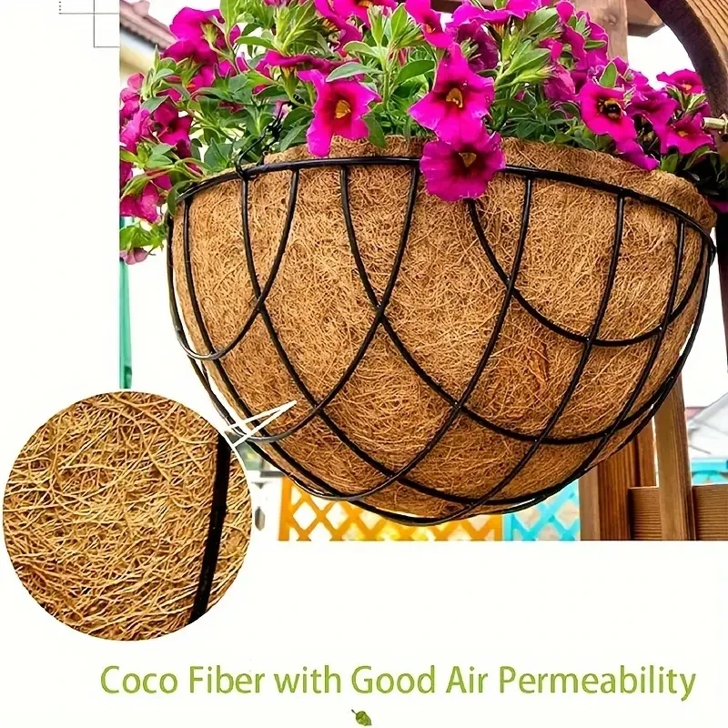 Coconut Hair Wall Hanging Flower Basket, Wall Decoration Plant Creative Handicraft Iron Coconut Palm Flower Pot ﻿