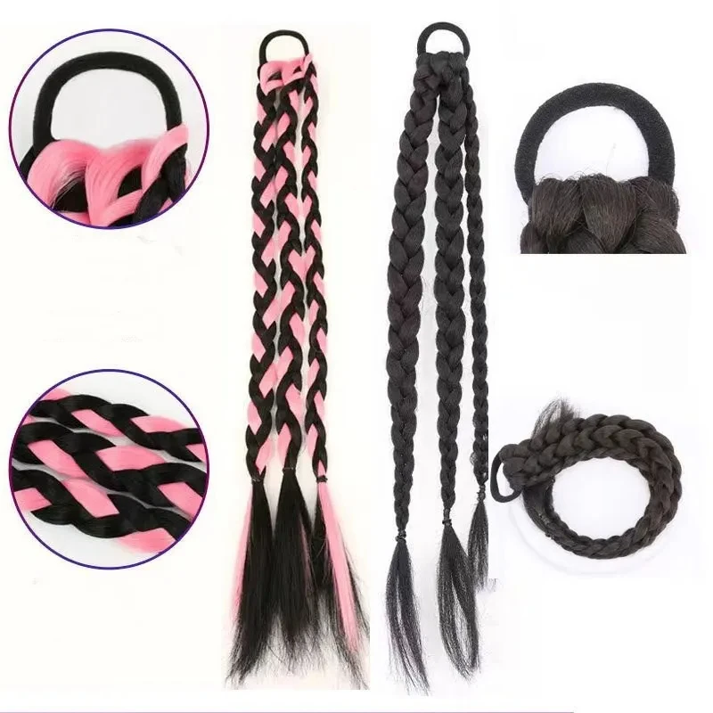 Peluca trenzada de cola de caballo Natural para mujer, coleteros bonitos y juguetones, accesorios coloridos para el cabello para niñas, moda