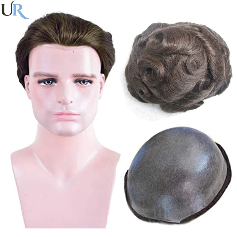 Ultra Thin Skin Men's Hair Systems 0.03-0.04mm V-Loop Full PU Men Toupee Wigs For Men 90% Density Breathable Human Hair System