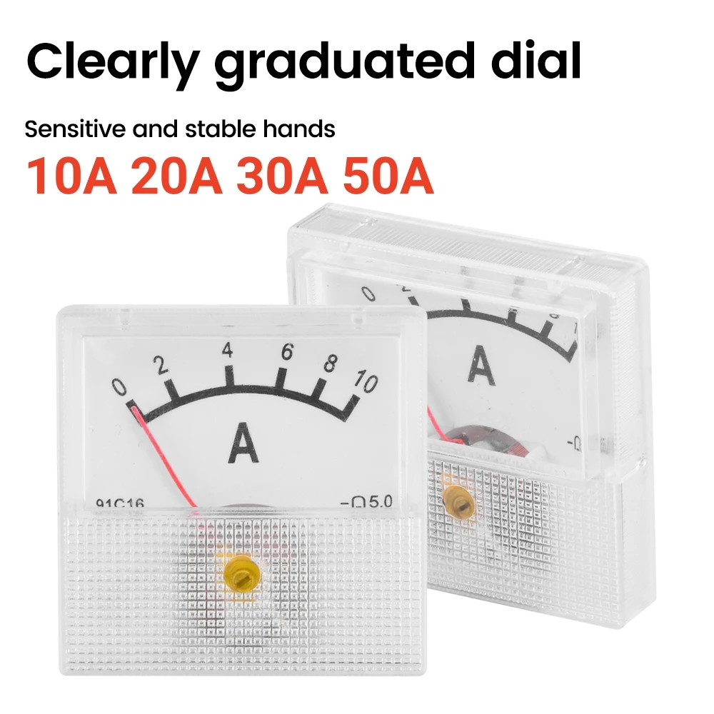 91C16 Ampèremeter DC Analoog 10A 20A 30A 50A Paneel Mechanische Wijzer Type Amper Meter Stroommeter Stroom meetinstrument