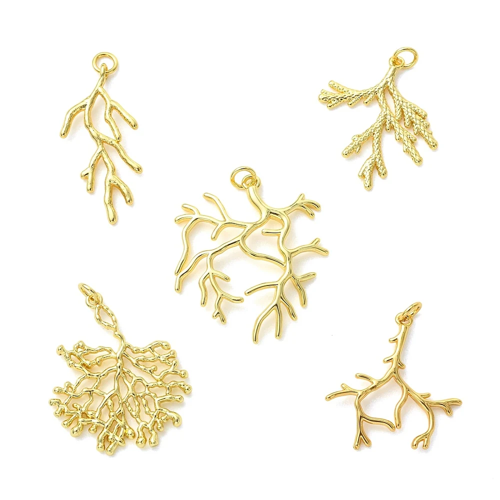 KitBeads 5pcs Coral Branch Charms Brass Tree Branch Golden Jewelry Decoration for Bracelet Making Necklace DIY Crafts