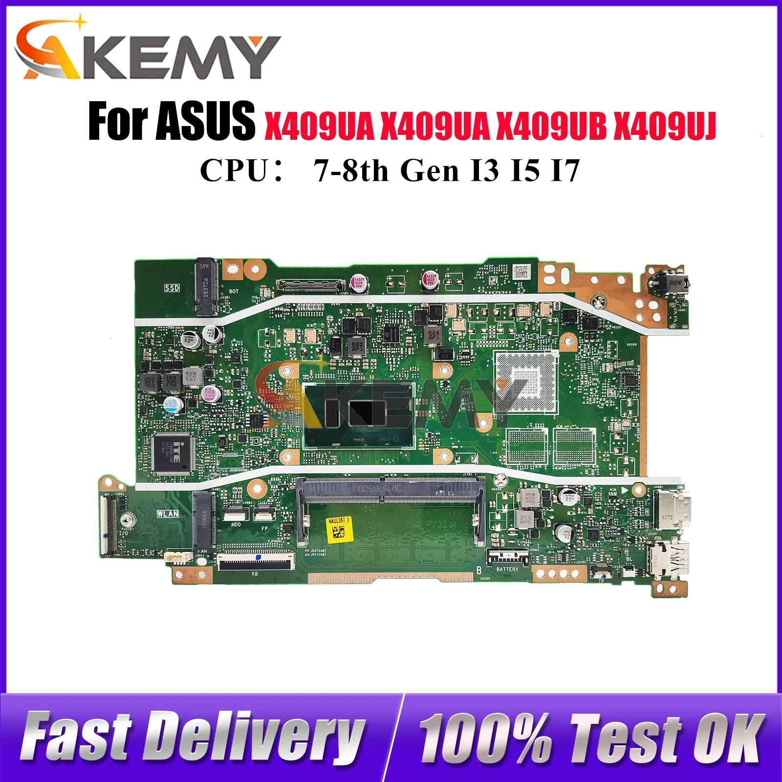 

Материнская плата для ноутбука X409UA ASUS VivoBook F409U X409UB X409UA A509U X409UJ A409U F509U X409U, материнская плата I3 I5 I7, тест процессора ОК
