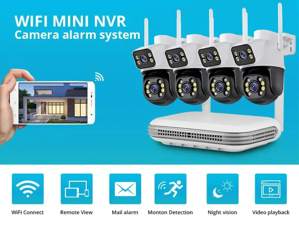 Icsee Xmeye 6MP 4CH Wireless Home Security Camera System Wifi Ptz Network Wireless Nvr Kit Home Cctv System Wifi IP Camera Kit